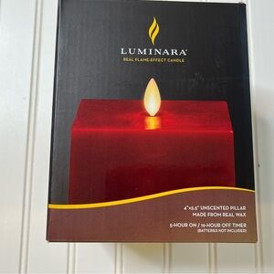 Luminara Unscented Burgundy Pillar Square Candle 4" x 5.5" NEW